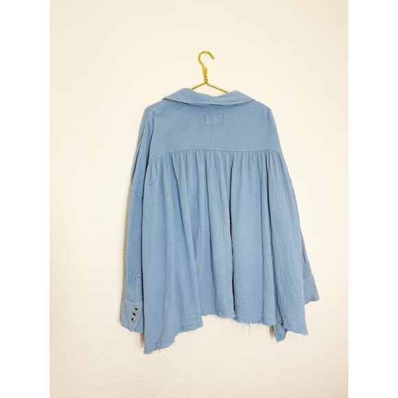 Free People Cardiff Oversized Top Size XL Blue Waffle Knit Boho Long Sleeve - Picture 12 of 13